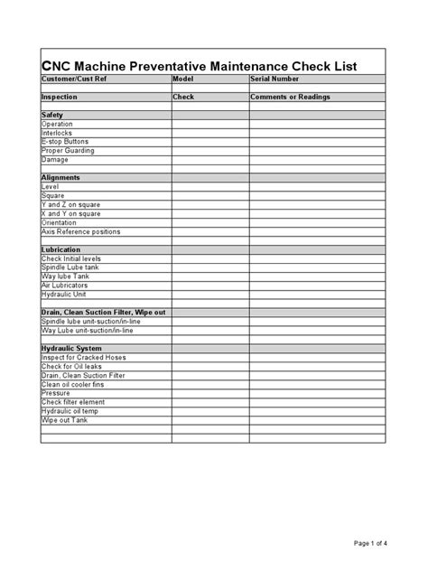 checklist cnc machine maintenance|cnc maintenance checklist pdf.